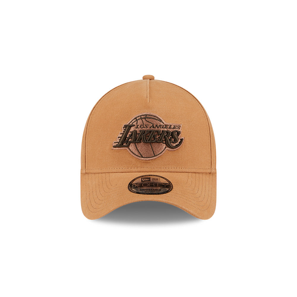 LA Lakers Hat - Washed Canvas Bronze 9Forty A-Frame NBA Snapback Cap - New Era
